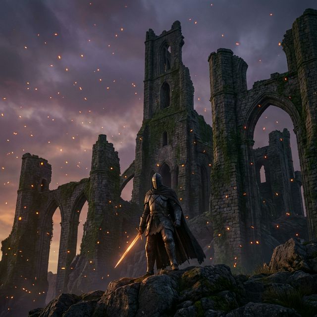 Dark Fantasy Knight at Ruins